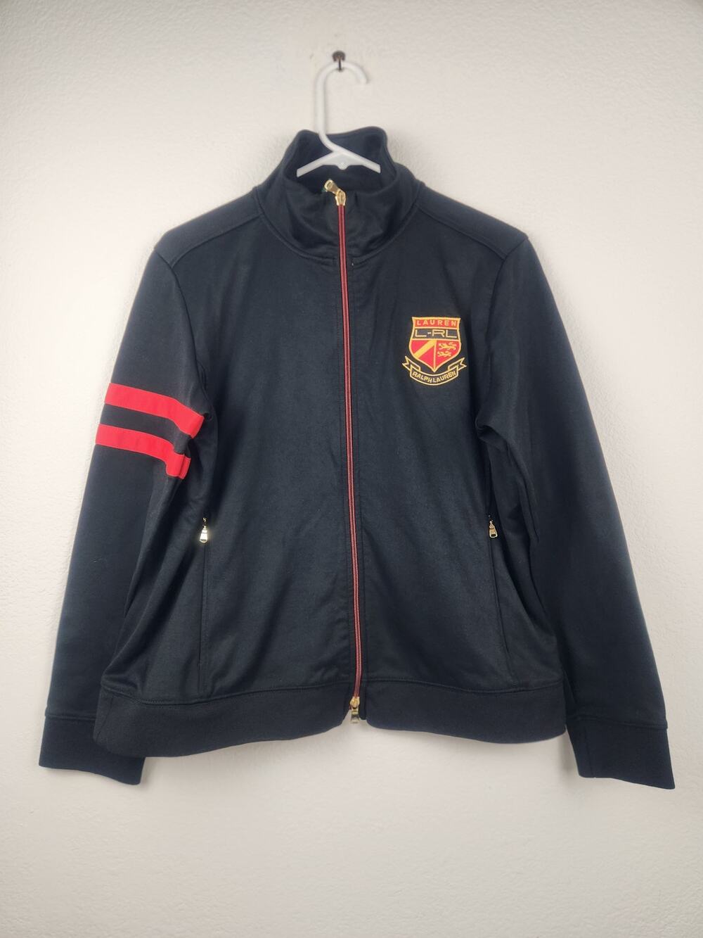 Vintage Lauren Active by Ralph Lauren Full Zip Track Jacket XL Black Red Logo
